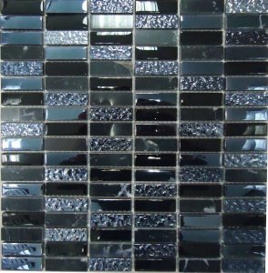 Мозаика Bonaparte Мозаика стеклянная Super Line (black), чип 15x48 мм, 30x30 см